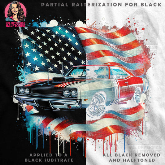 Classic Car American Flag Halftone T-Shirt Design - halftone PNG for T-shirts – Sue Opperman Halftones