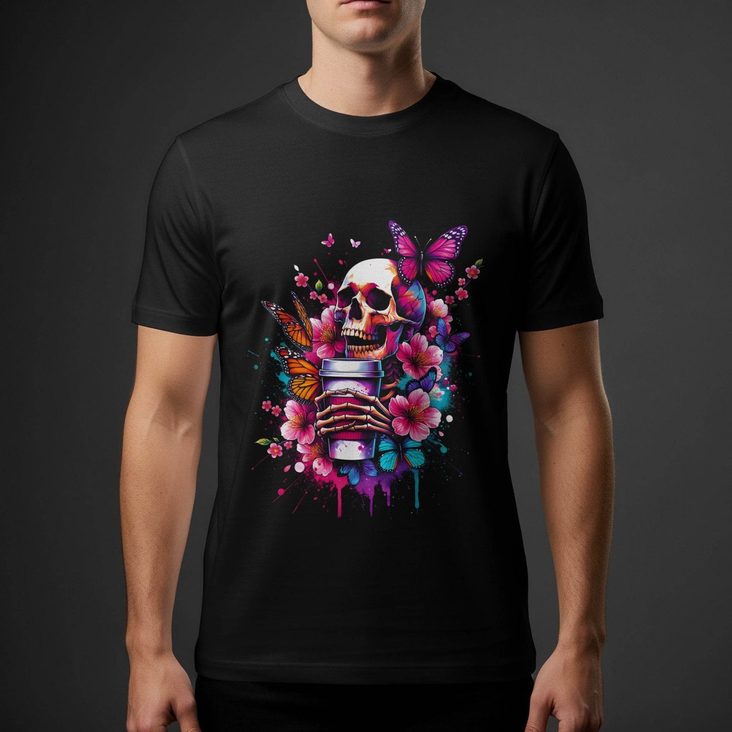Skull Flowers Butterflies in Coffee Halftoned T-Shirt Design - halftone PNG for T-shirts – Sue Opperman Halftones