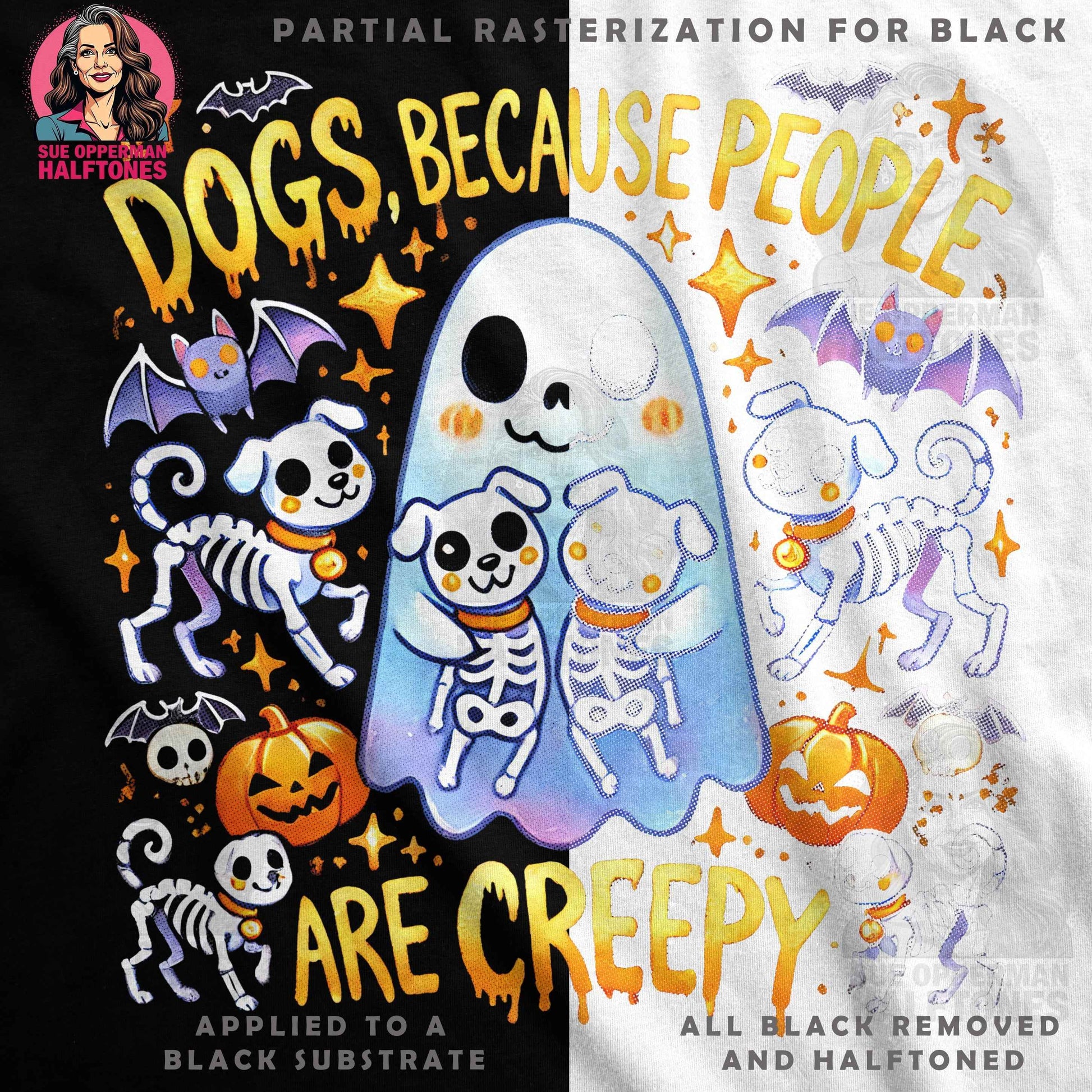 Halloween Dogs Because People are Creepy Halftoned T-shirt Design - halftone PNG for T-shirts – Sue Opperman Halftones