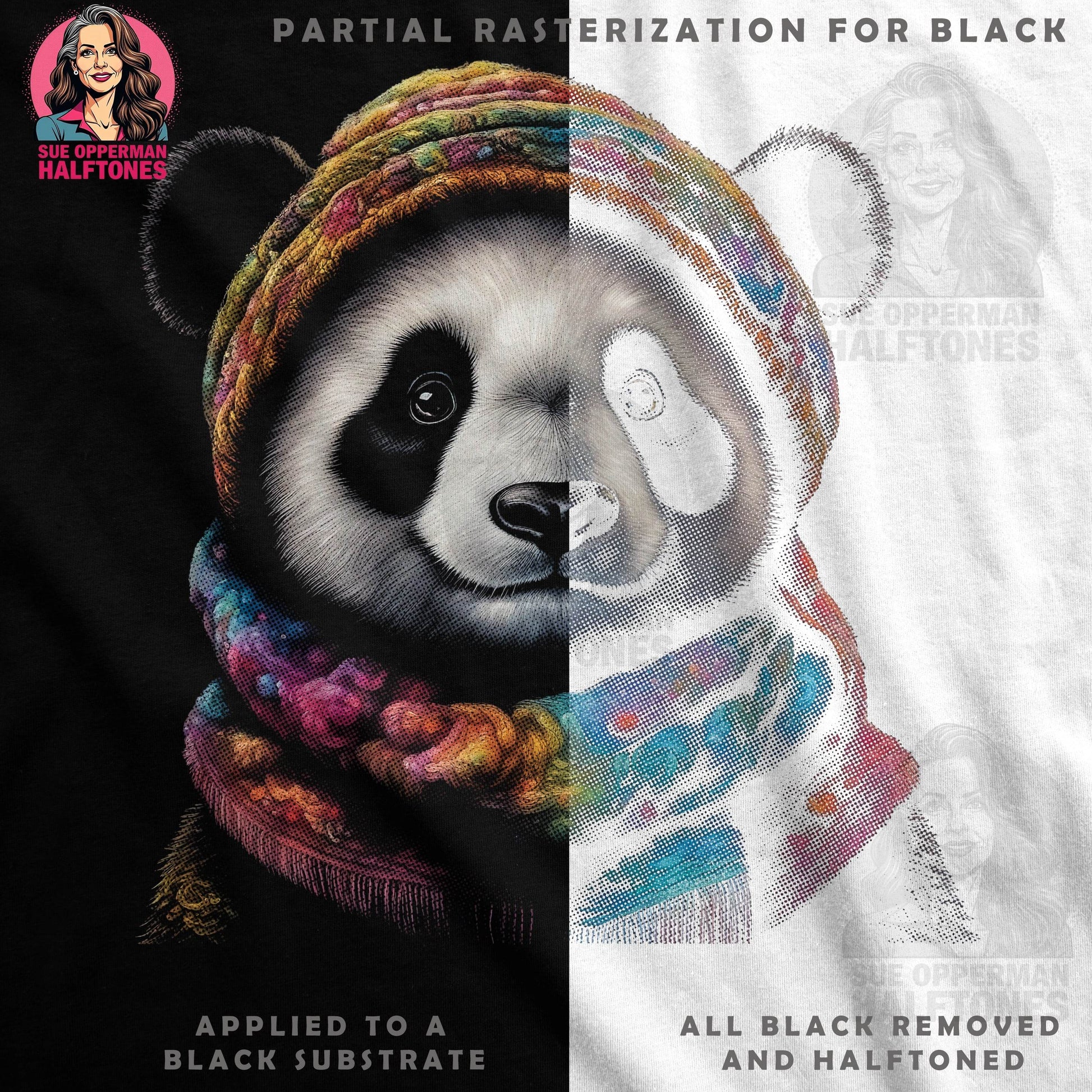 Colorful Panda Halftone T-Shirt Design - halftone PNG for T-shirts – Sue Opperman Halftones