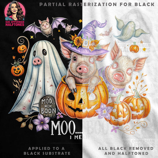 Halloween Cute Pigs Bats Digital Halftoned T-shirt Design - halftone PNG for T-shirts – Sue Opperman Halftones