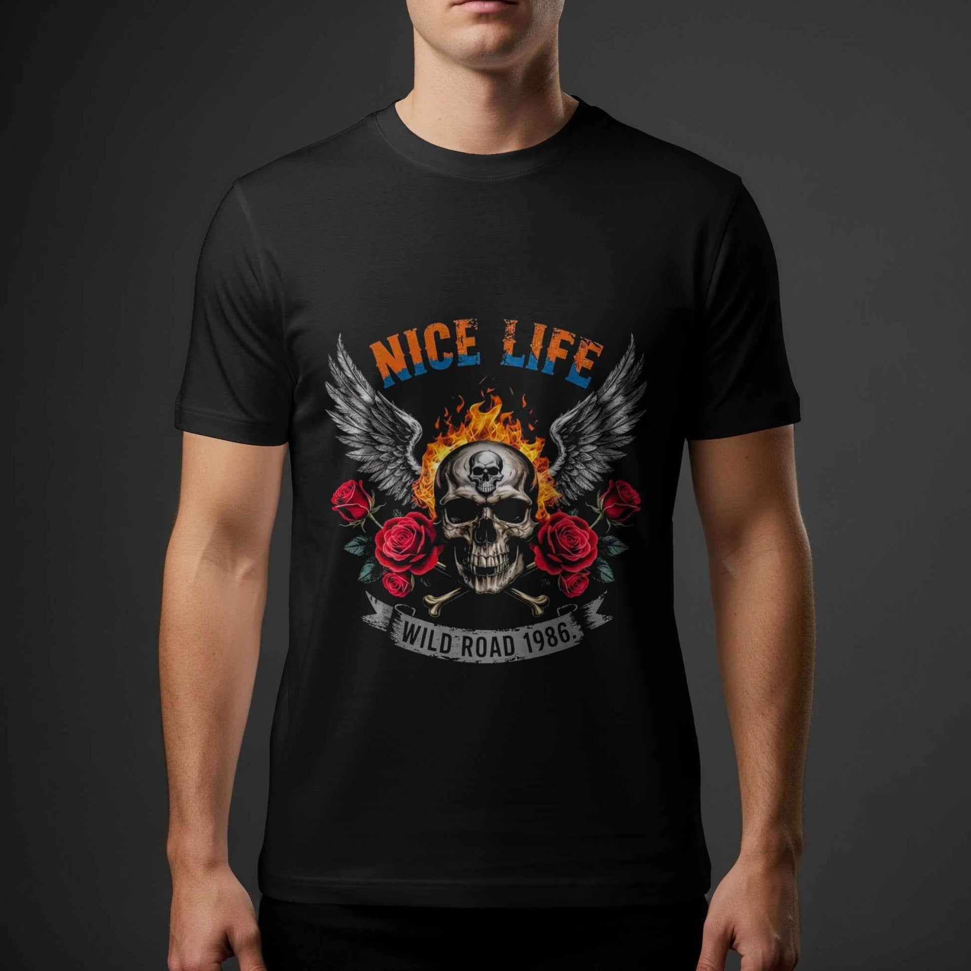 Gothic Skull Nice Life Halftoned T-Shirt Design - halftone PNG for T-shirts – Sue Opperman Halftones