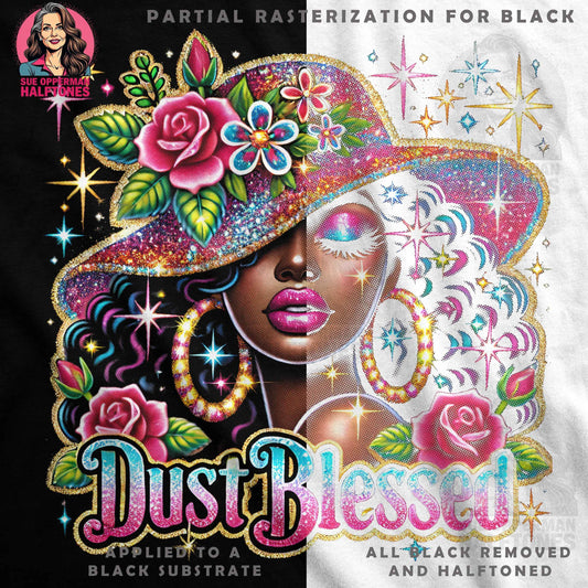 Dust Blessed Woman Fashion Digital Halftone T-Shirt Design - halftone PNG for T-shirts – Sue Opperman Halftones