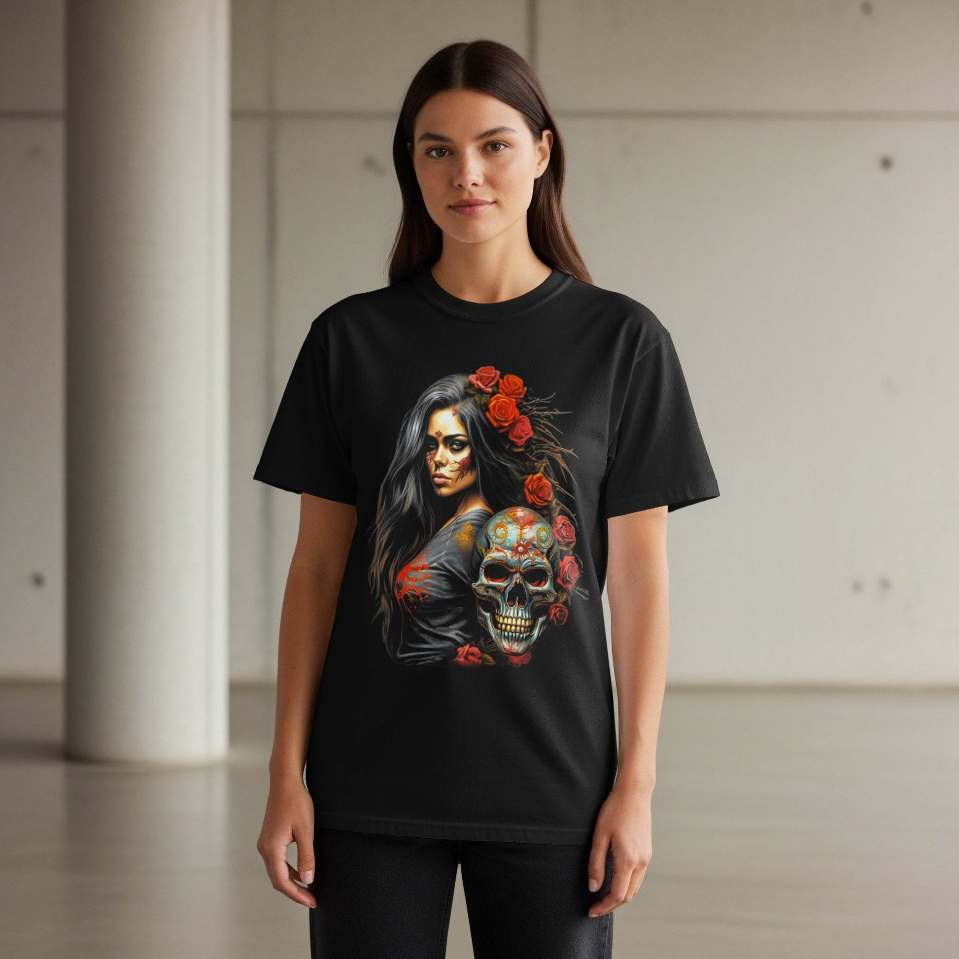 Skull Roses Woman Halftone T-Shirt Design - halftone PNG for T-shirts – Sue Opperman Halftones