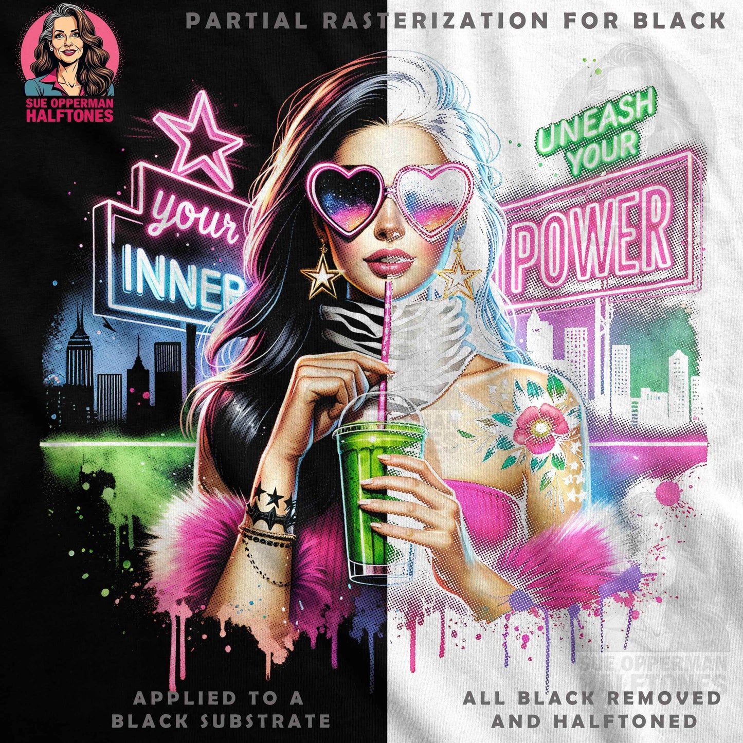 Glamour Unleash Your Inner Power Halftoned T-Shirt Design - halftone PNG for T-shirts – Sue Opperman Halftones