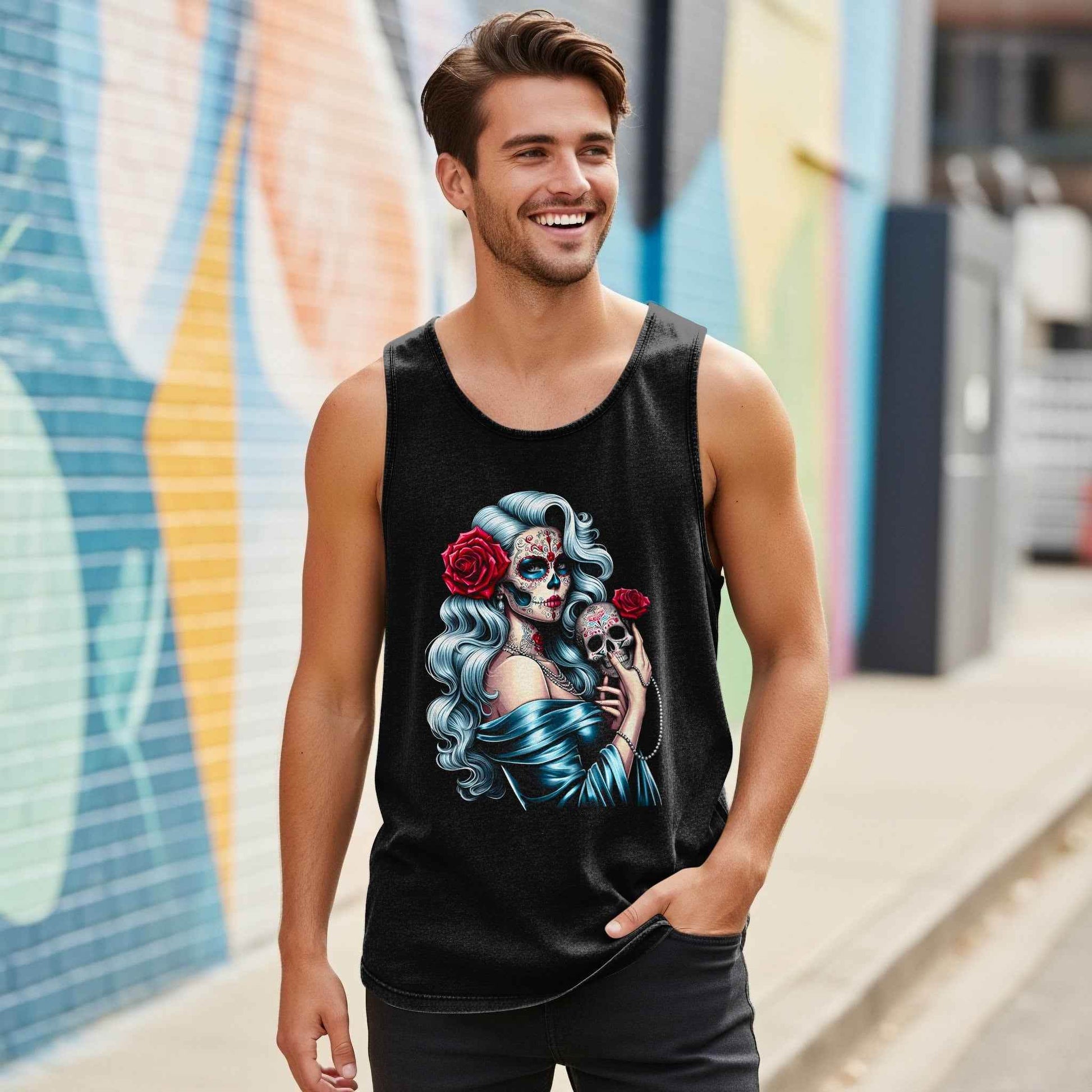 Day of the Dead Girl with Skull Halftoned T-Shirt Design - halftone PNG for T-shirts – Sue Opperman Halftones